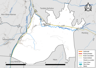 Carte en couleur présentant le réseau hydrographique de la commune