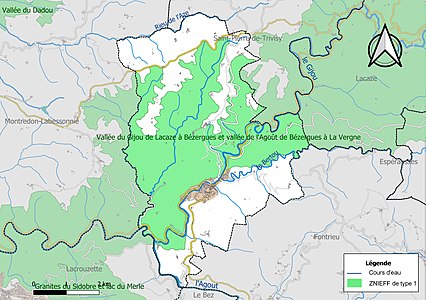 Carte de la ZNIEFF de type 1 sur la commune.