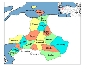 Mapa dos distritos da província de Baliquesir