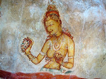 Lukisan apsara di Sigiriya, Sri Lanka.