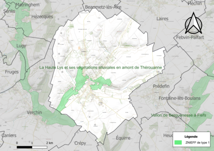 Carte de la ZNIEFF de type 1 sur la commune.