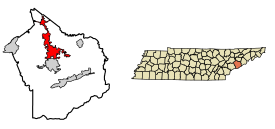 Location of Sevierville in Sevier County, Tennessee.