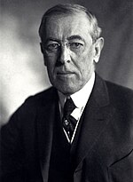 Black-and-white photographic portrait of Woodrow Wilson