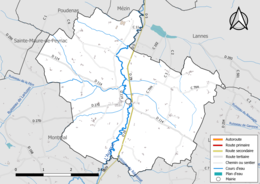 Carte en couleur présentant le réseau hydrographique de la commune