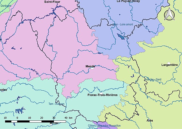 La Lozère est découpée en quatre sous-bassins : Allier-Loire amont, Lot, Tarn-Aveyron et Ardèche-Gard.