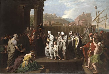 Benjamin West, v. 1768 Agrippine arrivant à Brindisi avec les cendres de Germanicus