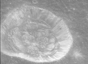 Oblique view of Carrel from Apollo 15 panoramic camera. This shows numerous bright avalanche deposits, and that the floor is a jumble of slump blocks.