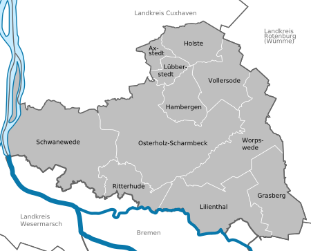 Laag von de Gemeen Landkreis Oosterholt in’n Landkreis Oosterholt (Koort lett sik anklicken)