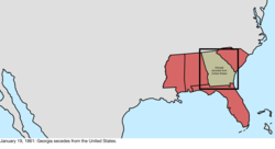 Map of the change to the founding states of the Confederate States on January 19, 1861