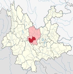 Location of Chuxiong City in Chuxiong Prefecture within Yunnan province