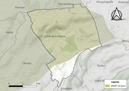 Carte de la ZNIEFF de type 2 sur la commune.