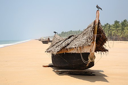 Boats on the beach at Poovar in Kerala