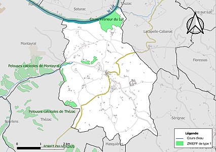 Carte des ZNIEFF de type 1 sur la commune.