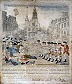 Bostonmassakern, kopparstick graverat och tryckt av Paul Revere 1770.