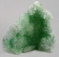 Green gypsum crystals from Pernatty Lagoon, Mt Gunson, South Australia. Its green color is due to presence of copper ions