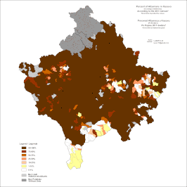 verspreiding van Albanezen in Kosovo (2011)