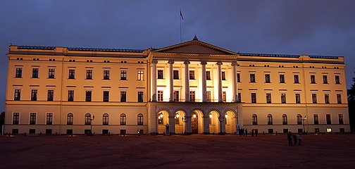 The royal castle in Oslo, Norway by night