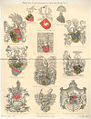 Figur 11. Wappen des Freiherrn von Schiller (1845). Meyers Konversations-Lexikon (Vierte Auflage, 1885 - 1892), 16. Band: Uralsk - Zz, Seite 384e: Wappen I (Entwicklung der Wappenkunst).