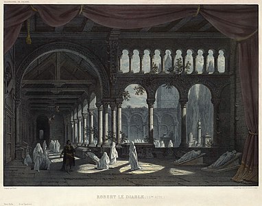 "Pierre-Luc-Charles_Cicéri_-_Eugène_Cicéri_-_Philippe_Benoist_-_Adolphe_Jean_Baptiste_Bayot_-_Décorations_de_théâtre,_Robert_le_diable,_3e_act.jpg" by User:Adam Cuerden