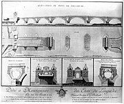 Engraving from 1783 showing the plan of the bridge, the demolished triumphal arch and the planned decorations.