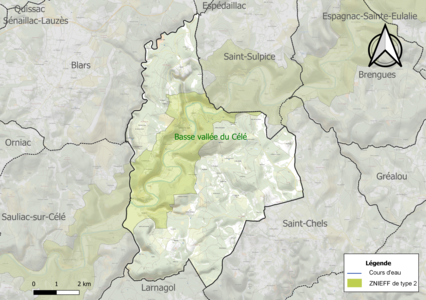 Carte de la ZNIEFF de type 2 sur la commune.