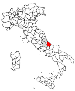 Lokasyon ng Archi, Abruzzo sa Lalawigan ng Chieti