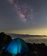 Impact of light pollution on a starry night, as seen from a 4200 m altitude on Mount Damavand in Iran.