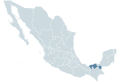 Locator map for the state of Tabasco within Mexico.