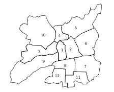 Français : Plan des douze quartiers de Rennes : English: Map of the twelve district of Rennes: