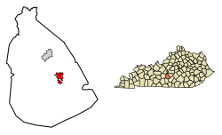 Location of Greensburg in Green County, Kentucky.