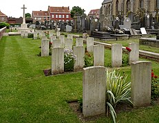 Nieuwkerke Churchyard, Commonwealth Plot, view from Markt (Be)