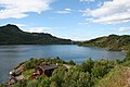 Raftsundet. Raftsund Bridge in the center of the image