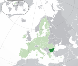  બલ્ગેરિયા નું સ્થાન  (dark green) – in Europe  (green & dark grey) – in the European Union  (green)  –  [Legend]