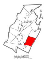 Map of Blair County, Pennsylvania highlighting Huston Township