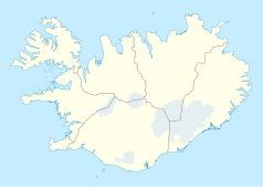 Mapa konturowa Islandii, na dole po lewej znajduje się punkt z opisem „Kaplakriki”