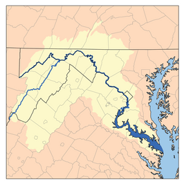 Kaart van het Potomac stroomgebied