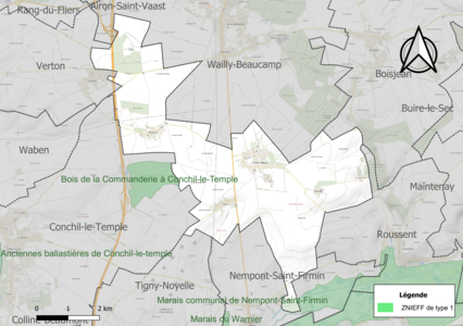 Carte de la ZNIEFF de type 1 sur la commune.