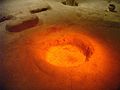 Earthlodge fireplace. Nearby were 47 molded seats where the high chiefs or priests sat on the eagle platform