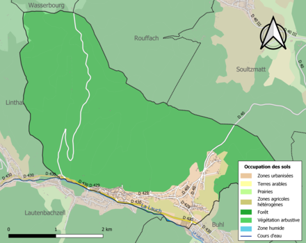 Carte en couleurs présentant l'occupation des sols.