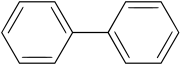 Biphenyl, consisting of two phenyl groups. The two rings tend not to be coplanar.