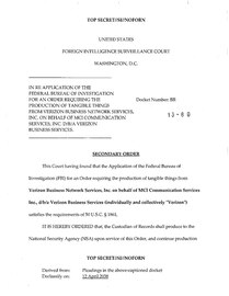 Court order demanding that Verizon hand over all call detail records to NSA.