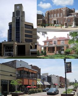 Clockwise from top: Craighead County Courthouse, house in the West Washington Avenue Historic District, downtown Jonesboro, and دانشگاه ایالتی آرکانزاس's Dean B. Ellis Library