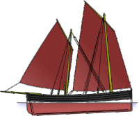 A sailing Fifie, showing the main dipping lug and the mizzen standing lug.