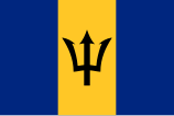 A vertical triband of ultramarine, on the outer stripes, and gold, on the inner stripe, with a black trident head centred on the gold band.}}