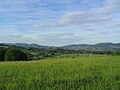 View from Weschnitztal to Lindenfels (left), in the background right of centre: Reichenberg Castle, left picture margin: Neunkircher Höhe