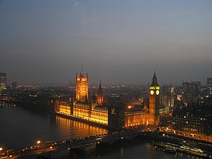 London by night (including view of the Palace of Westminster)