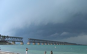 Overseas Railroad bridge west of Bahia Honda Key, 2006. The bridge has been severed to prevent pedestrian access.