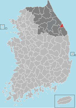 Donghaes läge i provinsen Gangwon och Sydkorea.