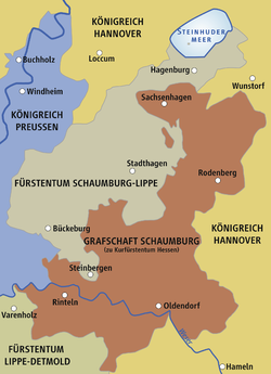 Map of the two successor territories Principality of Schaumburg-Lippe and County of Schaumburg Hessian share from 1866