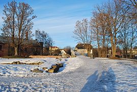 Atkomsten til parken fra Saxegaards gate Foto: Helge Høifødt